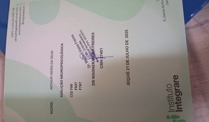 Avaliação neuropsicológica do Arthur vieira