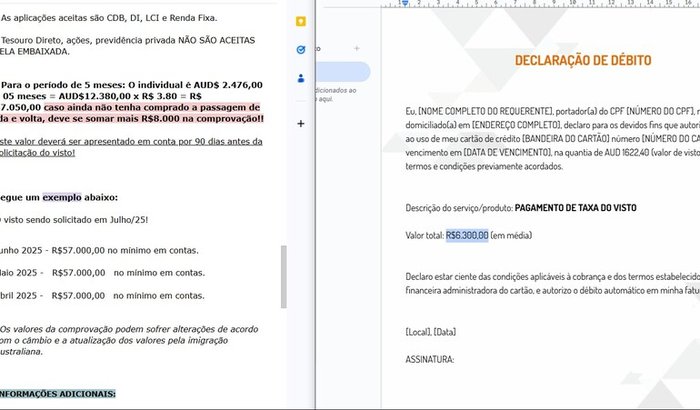 Ajuda com vista e comprovação de renda durante o intercâmbio na Austrália