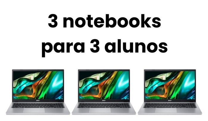 3 notebooks para 3 alunos com necessidade