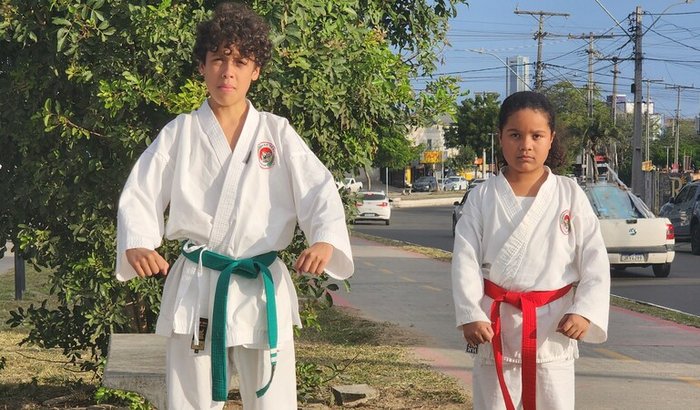 Heitor e Eva no Campeonato Brasileiro de Karatê 2025