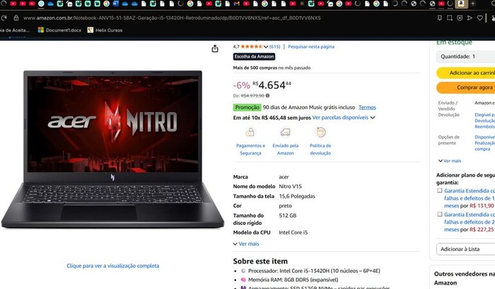 comprar um notebook nitro v15 para videos mais fluidos e lives