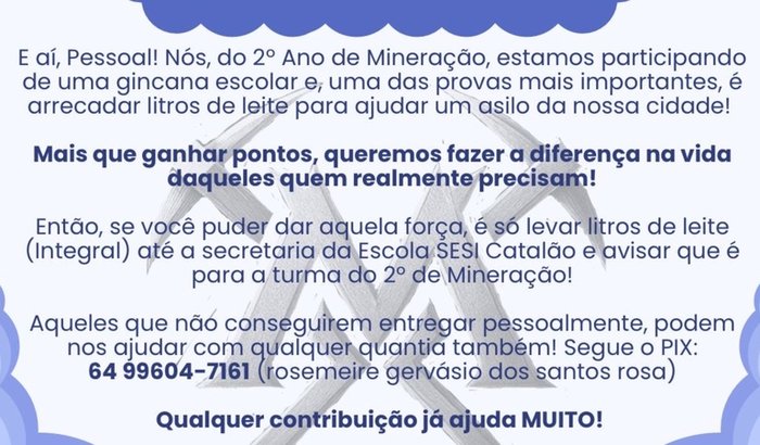 Arrecadação de caixinha de leite 