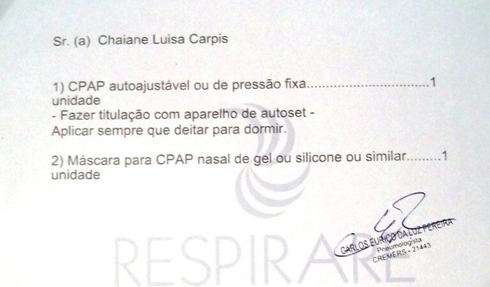 Ajuda para a aquisição de CPAP - aparelho que trata de distúrbios respiratórios