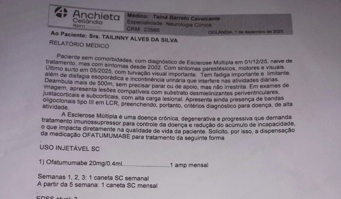 Ajuda para tratamento de saúde da Tailinny
