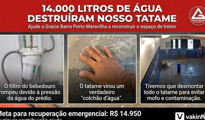 14 mil litros de água destruíram nosso tatame — ajude a Gracie Barra Porto Maravilha a voltar ao tatame