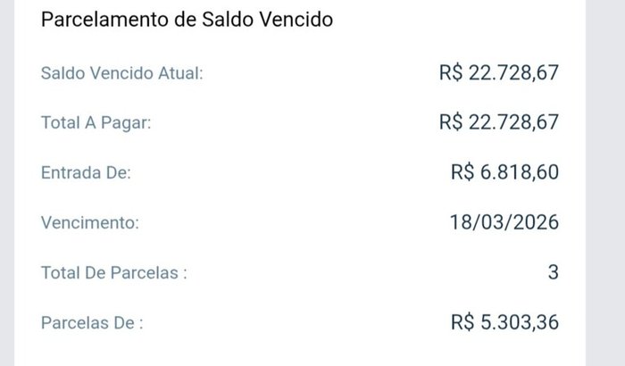 Parcela atrasada de apartamento.