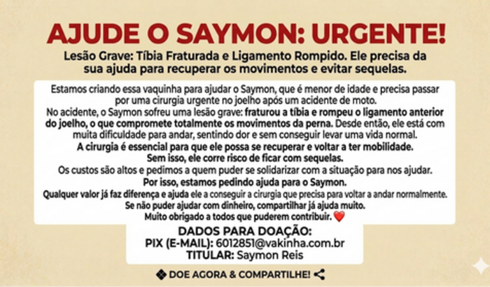 Ajude o Saymon a voltar a andar