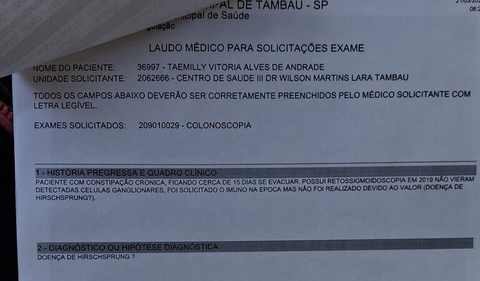 AJUDA PARA REALIZAÇÃO DE EXAME DE COLONOSCOPIA INFANTIL