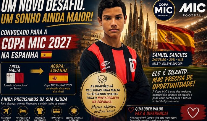 Ajude Samuel a disputar a Copa MIC 2027 na Espanha