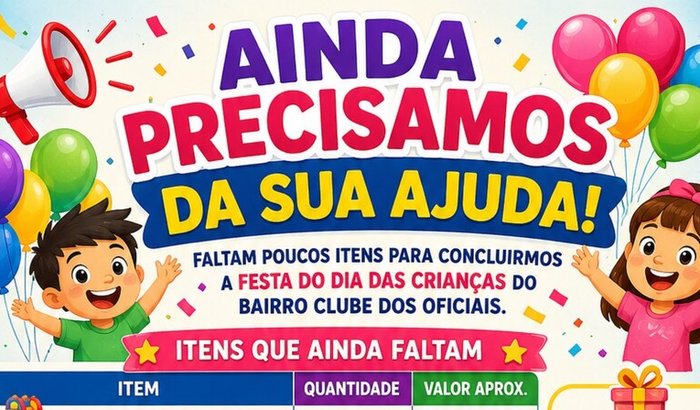 SUA AJUDA PARA O DIA DAS CRIANÇAS DO CLUBE