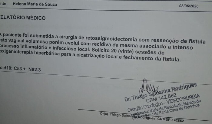 Ajude no meu tratamento de oxigenoterapia hiperbarica