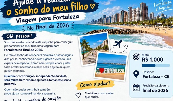 🌴 Me ajude a realizar a viagem do meu filho para Fortaleza!