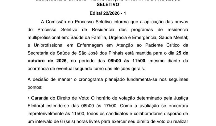 volta prova para votação